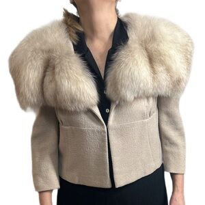 Vintage Elegant Blazer with Large Fox Fur Collar